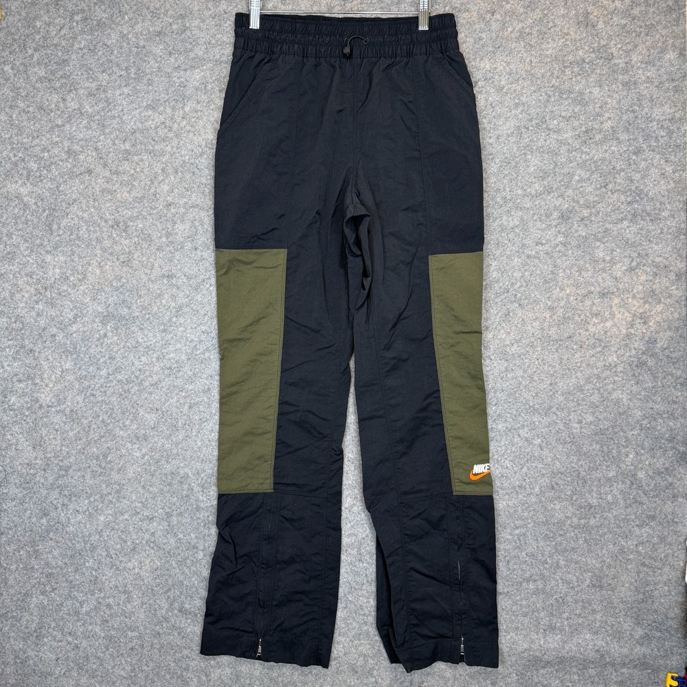 Nike City Utility High Rise Nylon Pants Womens Medium Black Green Ankle Zip Gym